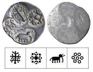 Archaic Punch Marked Coinage, attributed to Vidarbha Janapada, Godavari valley, Silver ½ K