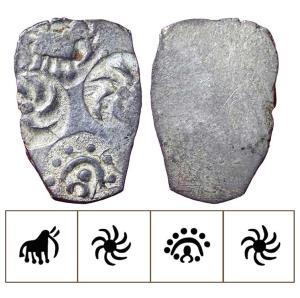 Archaic Punch Marked Coinage, attributed to Vidarbha Janapada, Godavari valley, Silver ½ K