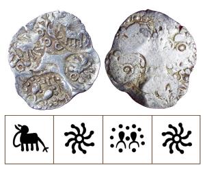 Archaic Punch Marked Coinage, attributed to Vidarbha Janapada, Godavari valley, Silver ½ K