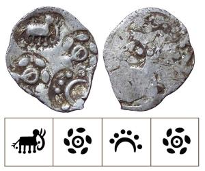Archaic Punch Marked Coinage, attributed to Vidarbha Janapada, Godavari valley, Silver ½ K