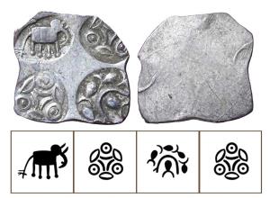 Archaic Punch Marked Coinage, attributed to Vidarbha Janapada, Godavari valley, Silver ½ K