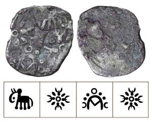 Archaic Punch Marked Coinage, attributed to Vidarbha Janapada, Godavari valley, Silver ½ K