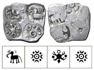 Archaic Punch Marked Coinage, attributed to Vidarbha Janapada, Godavari valley, Silver ½ K