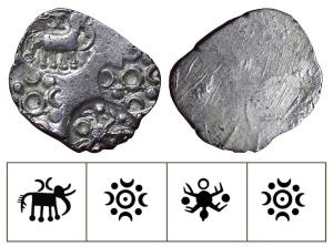 Archaic Punch Marked Coinage, attributed to Vidarbha Janapada, Godavari valley, Silver ½ K