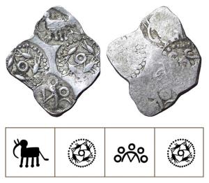 Archaic Punch Marked Coinage, attributed to Vidarbha Janapada, Godavari valley, Silver ½ K