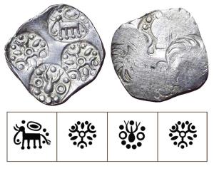 Archaic Punch Marked Coinage, attributed to Vidarbha Janapada, Godavari valley, Silver ½ K