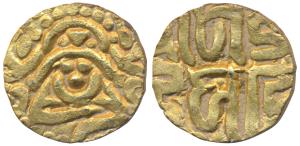 Kalachuris of Tripuri, Gangeya Deva, Base Gold 4 ½ Masha, 3.73g, obv. Goddess Lakshmi seat