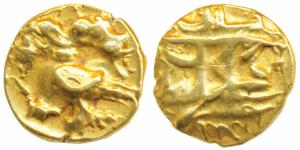 Vijayanagar Empire, Achyuta Deva Raya (1529-1542 AD), Gold ½ Pagoda, 1.63g, Gandabherunda 