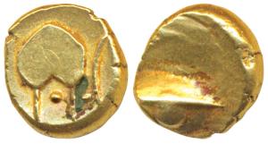 Anonymous, Hudki Gold Pagoda, 3.36g, obv. a boat like uncertain symbol, rev. possibly the 
