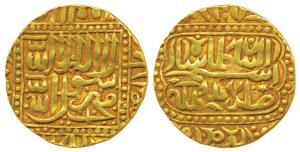Akbar,Gold Token, 10.9g, stylization that of Mohur of Agra Mint, Kalima type, legend witti