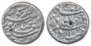 Nur Jahan (AH 1033-1037; 1623-1627), Silver Rupee, 11.22g, Agra Mint, poetic couplet on ob