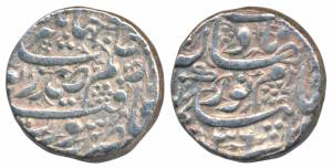 Nur Jahan, Silver Rupee, 11.34g, Surat Mint, poetic couplet on obv. reads By the order of 