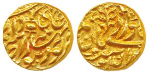 Sumer Singh, Gold Mohur, 11.02g, with the name of Edward VII, obv. dargoa mark ‘Ma’ in Nag