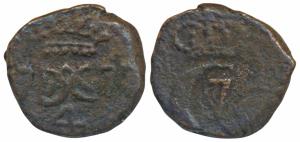 Christian VII, Tranquebar, Copper 4 Cash, 2.06g, 1777, obv. crowned C monogram with 7 betw