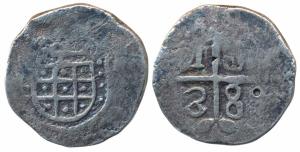 Diu, Joao V, Silver Xerafim, 11.07g, 1738, obv. numerals of the date in angles of ornament