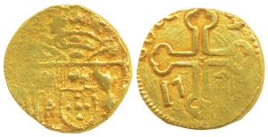 Goa, Jose the Reformer, Gold 12 Xerafins, 4.87g, obv. crowned arms, rev. cross divides dat