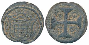 Diu, Maria I (1777-1816 AD), Lead 20 Bazarucos, 16.36g, 1800 AD, obv. crude crowned arms, 