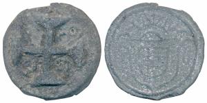 Diu, Pedro IV (1798-1834 AD), Lead 20 Bazarucos, 18.1g, 1827 AD, obv. crowned arms, rev. d