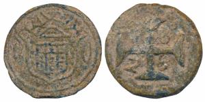Diu, Pedro IV, Lead 20 Bazarucos, 18.43g, 1828 AD, obv. crowned arms, rev. date within cro