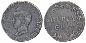 Goa, Luiz I (Ludwig), Silver Rupia, 10.87g, rev. value within sprays, 1869 (KM 282). Very 