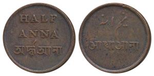 Copper ½ Anna, 12.51g, 1831-35 issue, New Calcutta Mint, value in four languages (Prid 213
