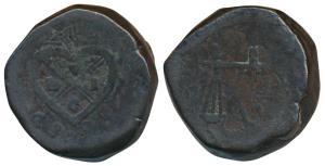 Copper 4 Pice, 41.85g, obv. EIC bale mark, with date 1803, rev. scales with Adal in Persia