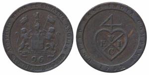 Copper ½ Dub or 1/96 Rupee, 6.82g, 1797, obv. coat of arms of the EIC, rev. bale mark, Eng