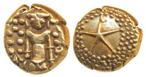 Star Gold Pagoda, 3.40g, obv. single Swami (Balaji-Tirupati) standing, facing front; rev. 