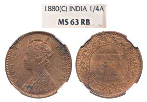 Victoria Empress, Copper ¼ Anna, 1880, Calcutta Mint, C below date on centre bead, (Prid 6