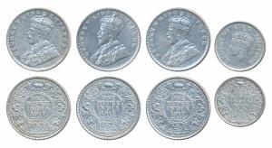 George V, Silver Rupee (3), 1913, 1917 (2); George VI, Half Silver ½ Rupee, 1940. Very Fin