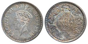 George VI, Silver Rupee, 1938, Bombay Mint, A / I, with dot, (Prid 234). Mint State.