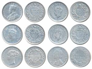 Assorted Lot, Victoria Queen, Silver ¼ Rupee, 1840, continuous legend; Victoria Empress, S