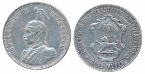 German East Africa, Wilhelm II, Silver Rupien / Rupee, 1892 (KM 2). Very Fine, minor edge 