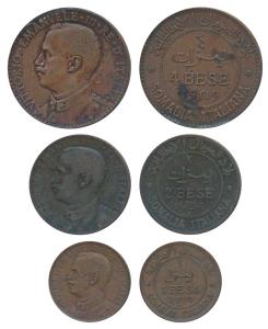 Italia Somalia (1889-1936), Vittorio Emanuele III (1909-1925), Copper 1 Besa, 2 & 4 Bese, 