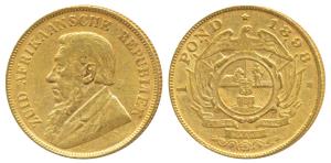 South Africa, Gold Kruger 1 Pond, 8g, 1898, Single shaft wagon (KM 10.2). Very Fine+.