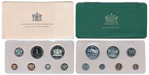 Trinidad And Tobago, Proof Set of 7, 1971, Silver 5 Dollars, Cupro-Nickel Dollar to 10 cen