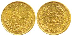 Turkey, Gold 250 Kurush, 18g, Qustantinyaha - Constantinople Mint AH 1293/31 (KM 732). Nic