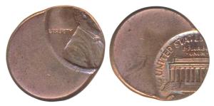 United States of America, Lincoln, Copper Cent, Error, 60% off-centre, planchet has expand