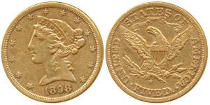 United States of America, Gold $5, 8.34g, 1898 obv. Liberty head; rev. Motto ‘IN GOD WE TR