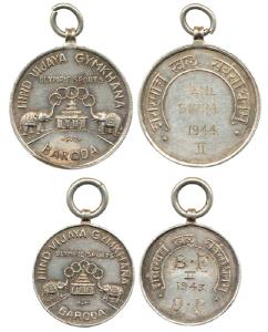Baroda Silver (2), Hind Vijaya Gymkhana Olympic Sports Medals, 1943 and 1944, both with su