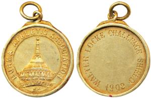 Burma Athletic Association, Gold Medal, 8.84g, obv. the Sule Pagoda in center, Unity is st