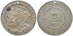 George V & Queen Mary Jubilee, White Metal, obv. conjoined busts of George V and Mary, rev