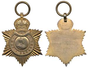 Indian Title Badge, George V, Silver, Rai Bahadur, Gold Gilt, named erased, crowned profil