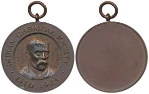Indian Chemical Society, Bronze Medal, obv. portrait of founder Prafulla Chandra Ray, Estd