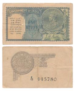 George V, Rupee 1, 2nd issue, 1935, signed J. W. Kelly, Prefix E, (J&R 3.2.1A). Fine+.
