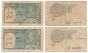 George V, Rupee 1, 2nd issue, 1935, signed J. W. Kelly, Prefix C and D (J&R 3.2.1C & 3.2.1