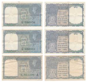 George VI, Rupee 1 (2), 1944, signed C. E. Jones, (J&R 4.1.1A); George VI, Rupee 1, 1944, 