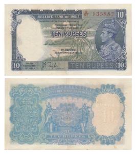 George VI, Rupees 10, 1st issue, 1938, signed J. B. Taylor, (J&R 4.5.1). Very Fine+.