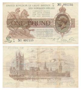 Great Britain, George V, 1 Pound, with Palace of Westminster, housing the House of Commons