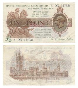 Great Britain, George V, 1 Pound, with Palace of Westminster, housing the House of Commons